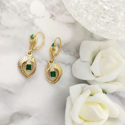 ARETES ORO AMARILLO ESMERALDA DIAMANTE