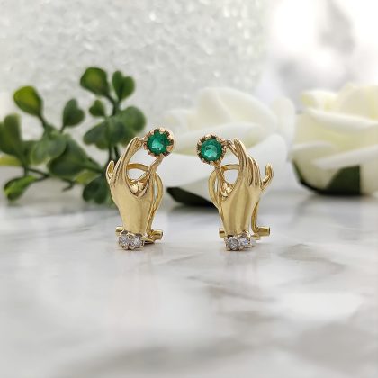 ARETES ORO AMARILLO ESMERALDA DIAMANTE