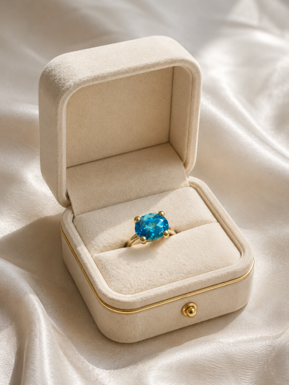 Anillo Topacio Azul Oro Amarillo 18K