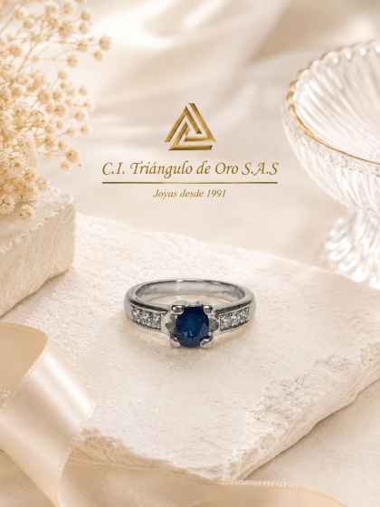 Anillo Zafiro Oro Blanco 18K