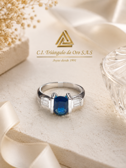 Anillo Zafiro Oro Blanco 18K
