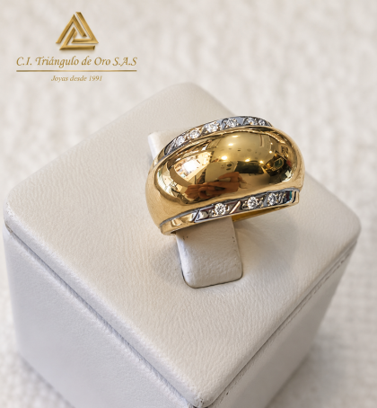 Anillo En Oro Amarillo Y Blanco 18K Con Circon