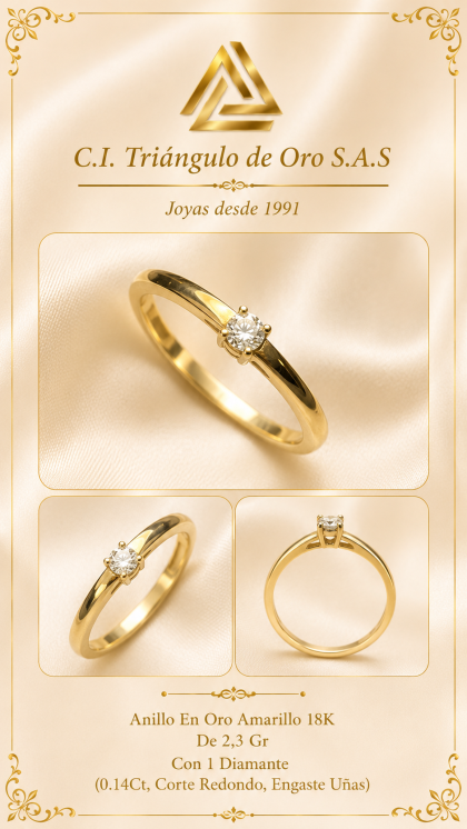 Anillo En Oro Amarillo 18K Con Diamante