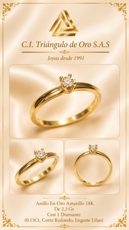 Anillo En Oro Amarillo 18K Con Diamante