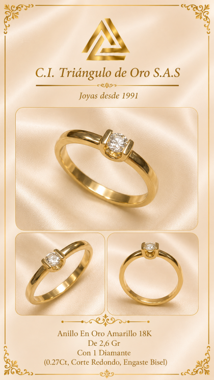 Anillo En Oro Amarillo 18K Con Diamante