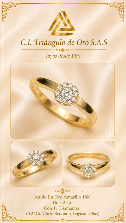 Anillo En Oro Amarillo 18K Con Diamantes