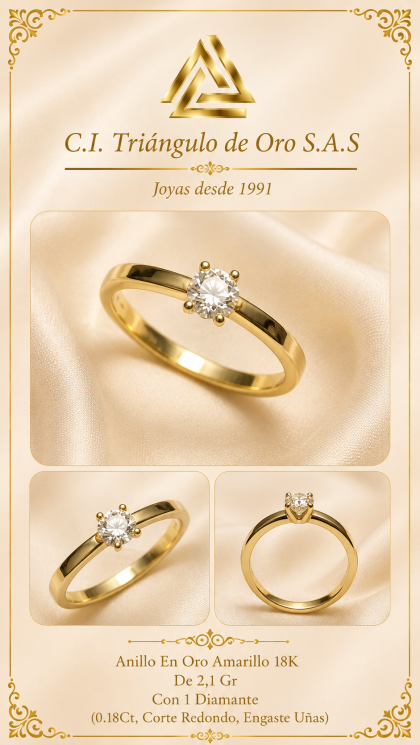 Anillo En Oro Amarillo 18K Con Diamante
