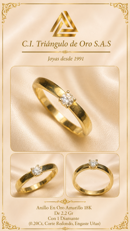 Anillo En Oro Amarillo 18K Con Diamante
