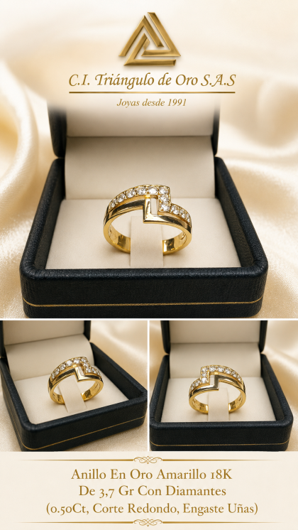 Anillo En Oro Amarillo 18K Con Diamantes