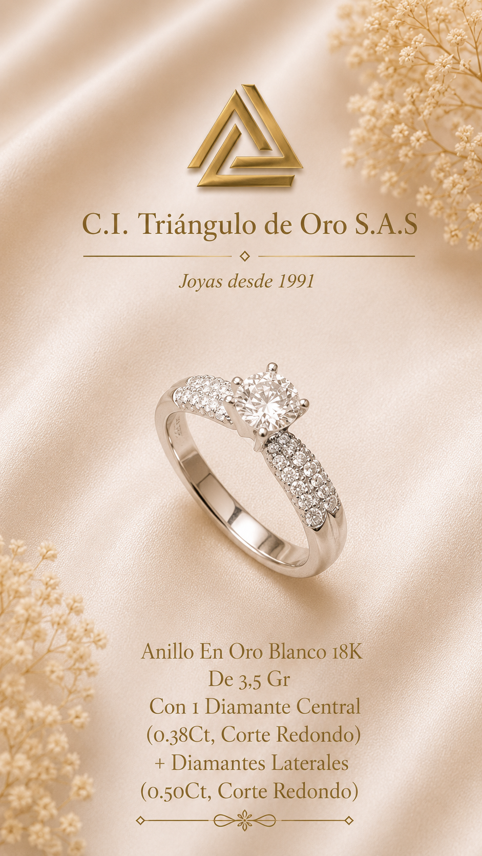 Anillo En Oro Blanco 18K Con Diamantes