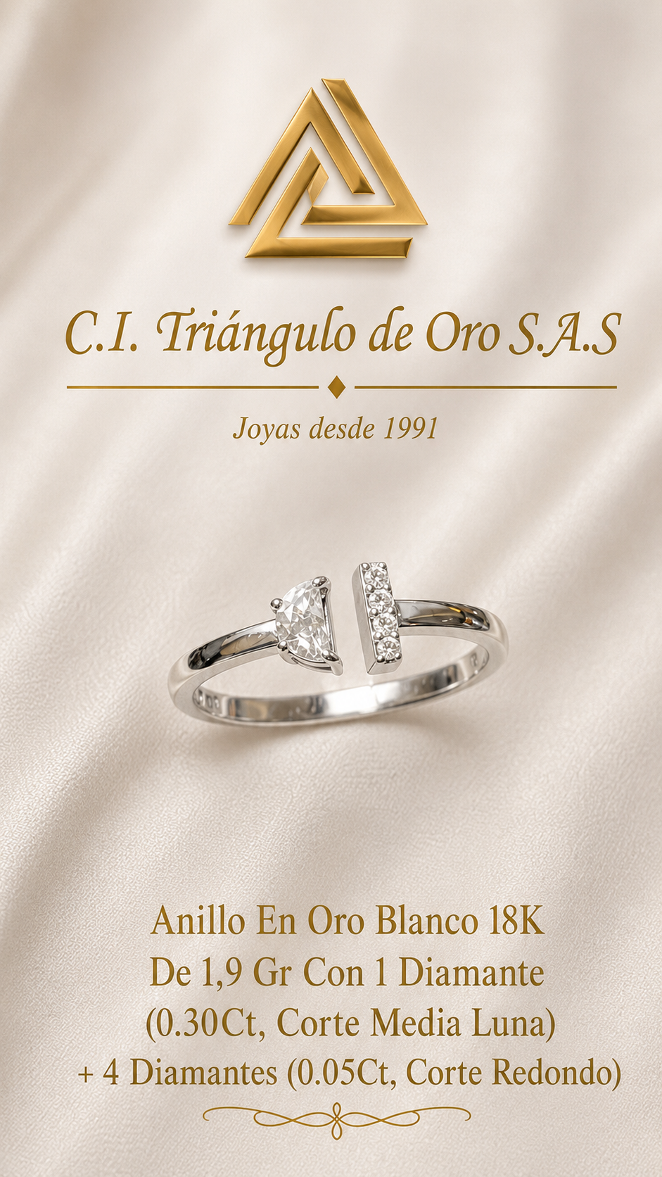 Anillo En Oro Blanco 18K Con Diamantes