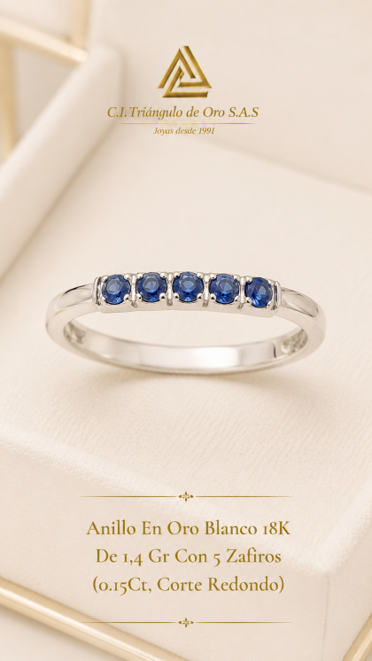 Anillo En Oro Blanco 18K Con Zafiros