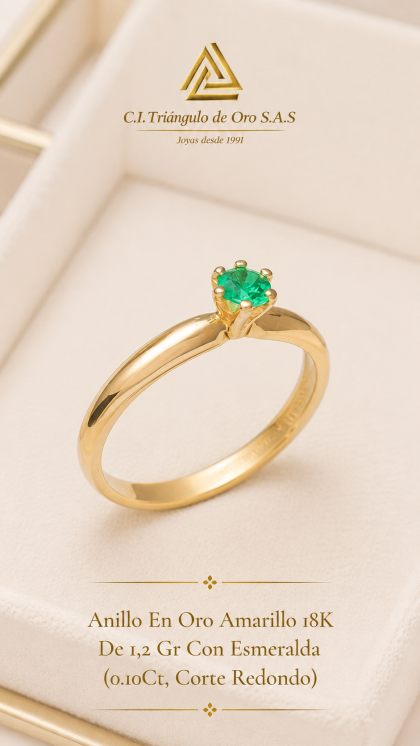 Anillo En Oro Rosado 18K Con Esmeralda