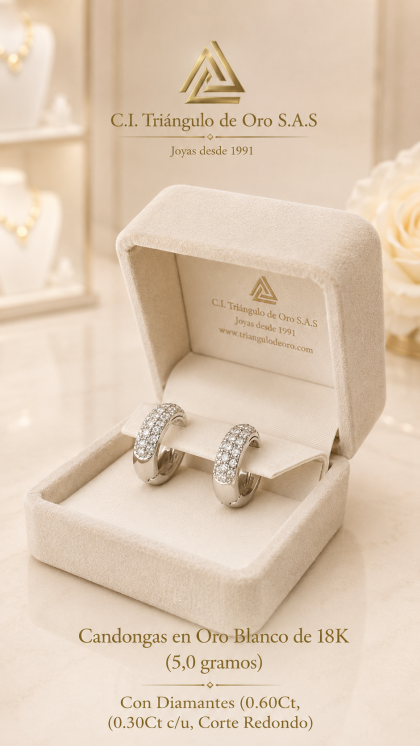 Candongas en Oro Blanco de 18K Con Diamantes