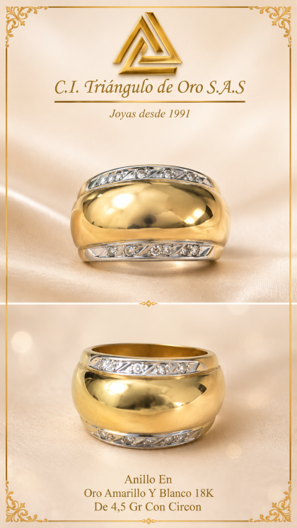 Anillo En Oro Combinado 18K Con Circon