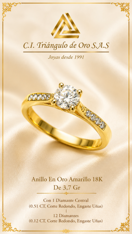 Anillo En Oro Amarillo 18K Con Diamantes