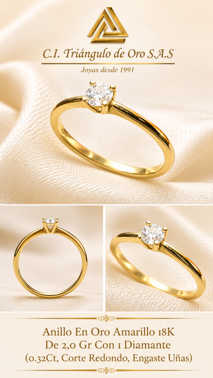 Anillo En Oro Amarillo 18K Con Diamante