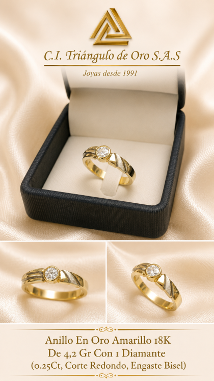 Anillo En Oro Amarillo 18K Con Diamante