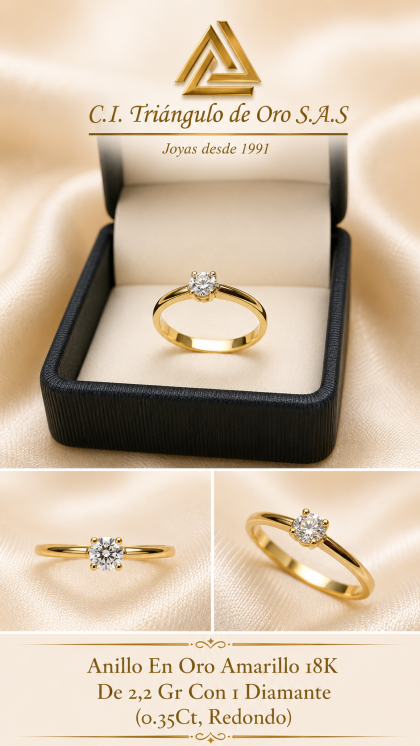 Anillo En Oro Amarillo 18K Con Diamante