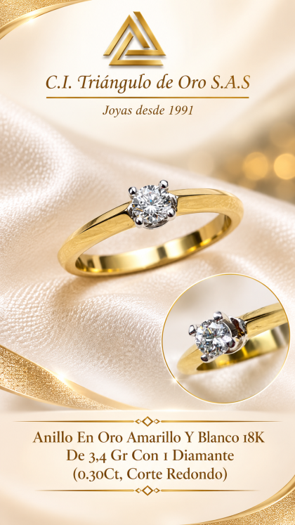 Anillo En Oro Combinado 18K Con Diamante
