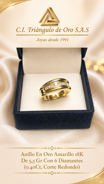 Anillo En Oro Amarillo 18K Con Diamantes