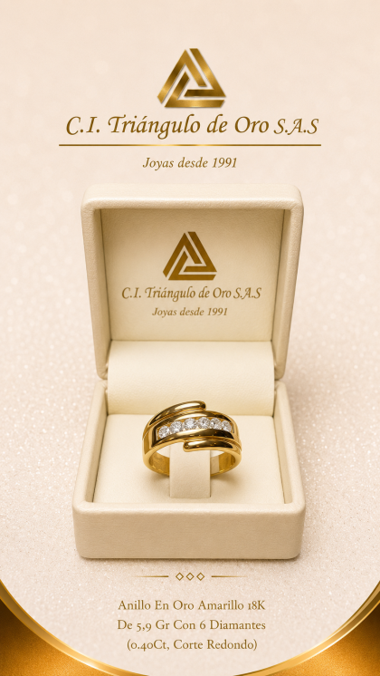 Anillo En Oro Amarillo 18K Con Diamantes