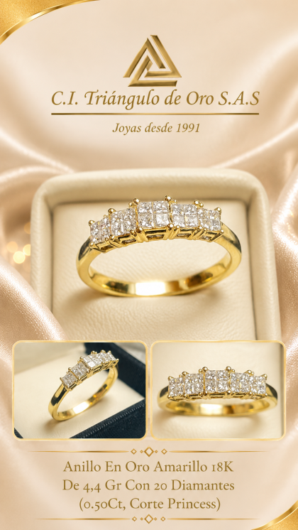 Anillo En Oro Amarillo 18K Con Diamantes