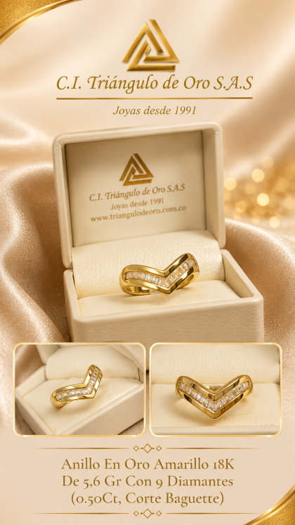 Anillo En Oro Amarillo 18K Con Diamantes