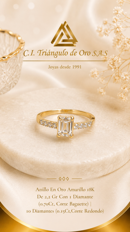 Anillo En Oro Amarillo 18K Con Diamantes