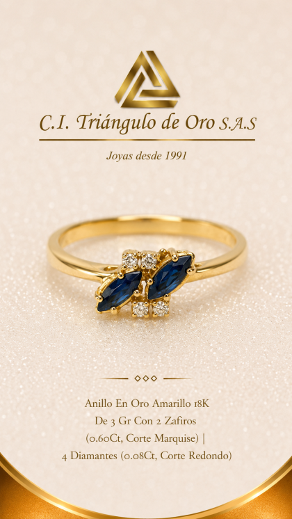 Anillo En Oro Amarillo 18K Con Zafiros y Diamantes
