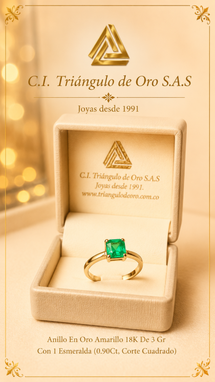 Anillo En Oro Amarillo 18K Con Esmeralda