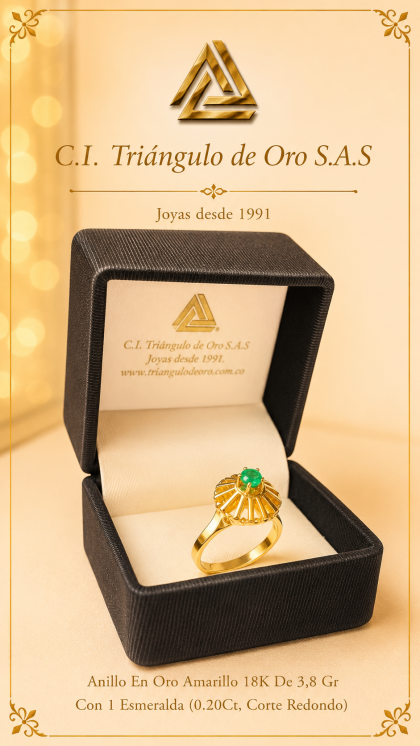 Anillo En Oro Amarillo 18K Con Esmeralda