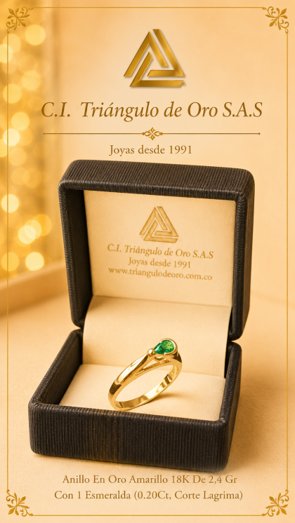 Anillo En Oro Amarillo 18K Con Esmeralda