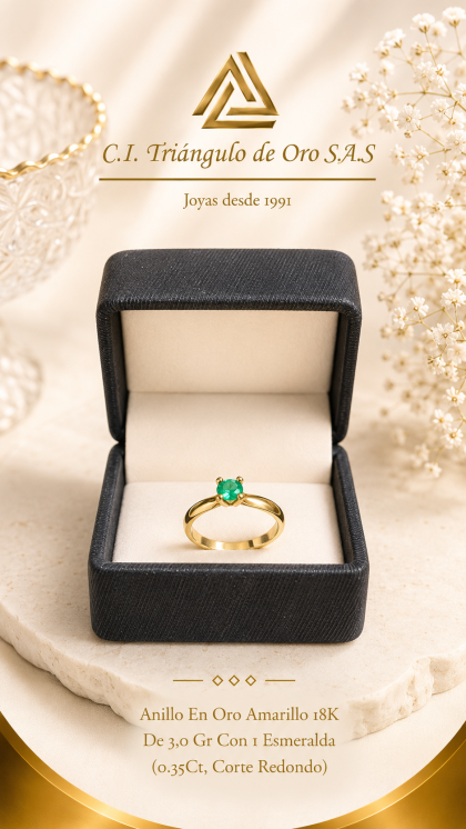 Anillo En Oro Amarillo 18K Con Esmeralda