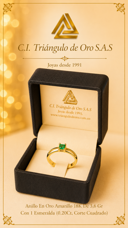 Anillo En Oro Amarillo 18K Con Esmeralda