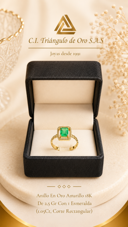 Anillo En Oro Amarillo 18K Con Esmeralda