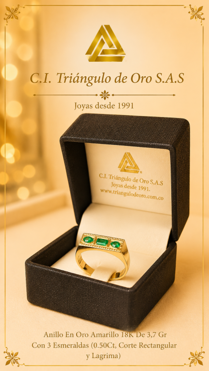 Anillo En Oro Amarillo 18K Con Esmeraldas