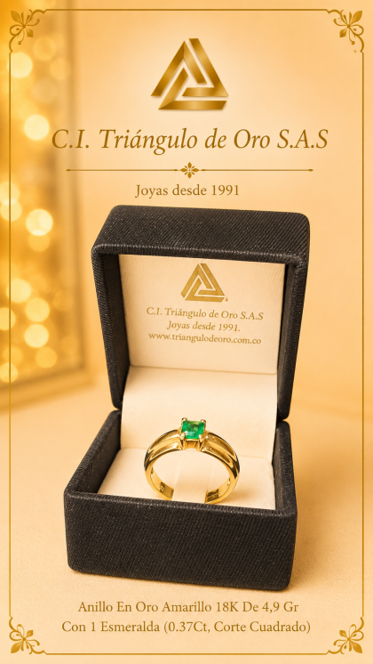 Anillo En Oro Amarillo 18K Con Esmeralda