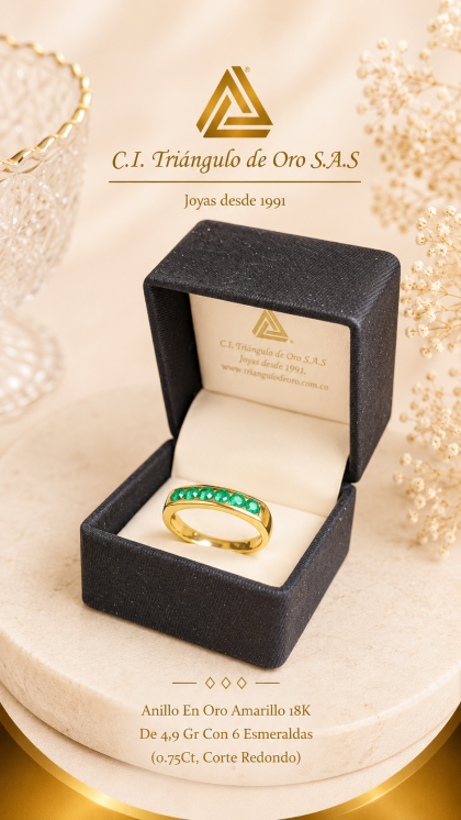 Anillo En Oro Amarillo 18K Con Esmeraldas