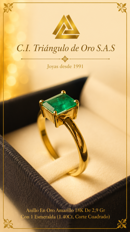 Anillo En Oro Amarillo 18K Con Esmeralda