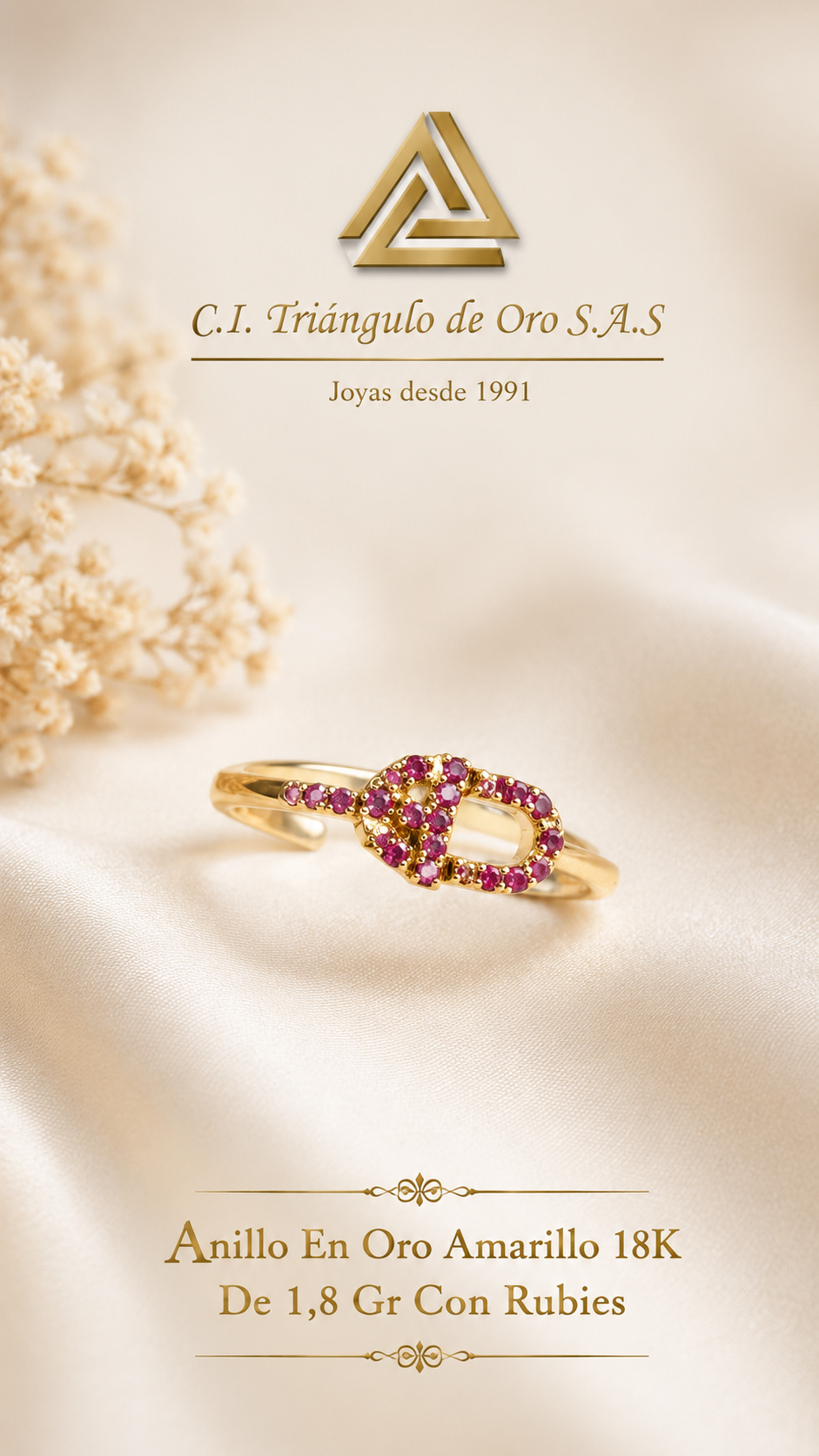 Anillo En Oro Amarillo 18K Con Rubies
