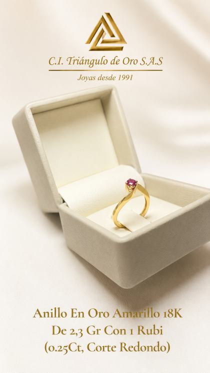 Anillo En Oro Amarillo 18K Con Rubi
