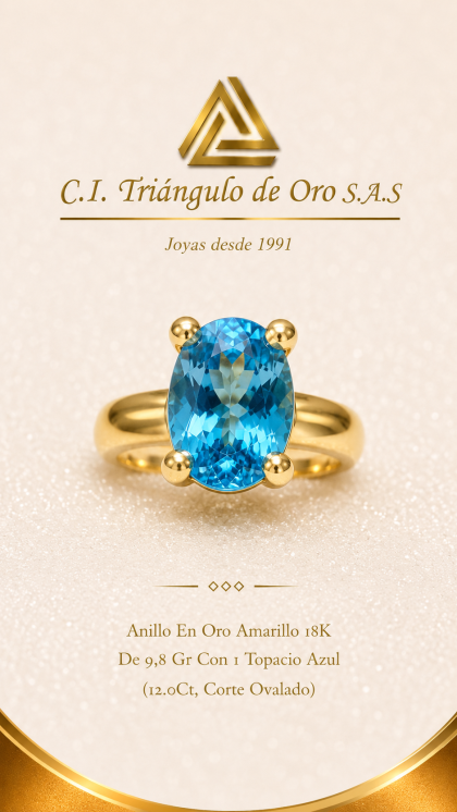 Anillo En Oro Amarillo 18K Con Topacio Azul