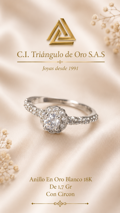 Anillo En Oro Blanco 18K Con Circon