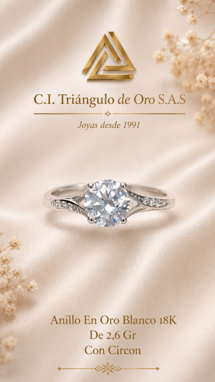 Anillo En Oro Blanco 18K Con Circon