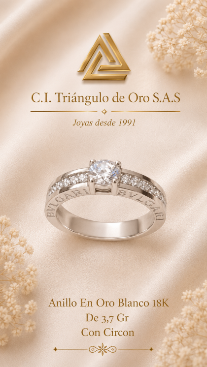 Anillo En Oro Blanco 18K Con Circon