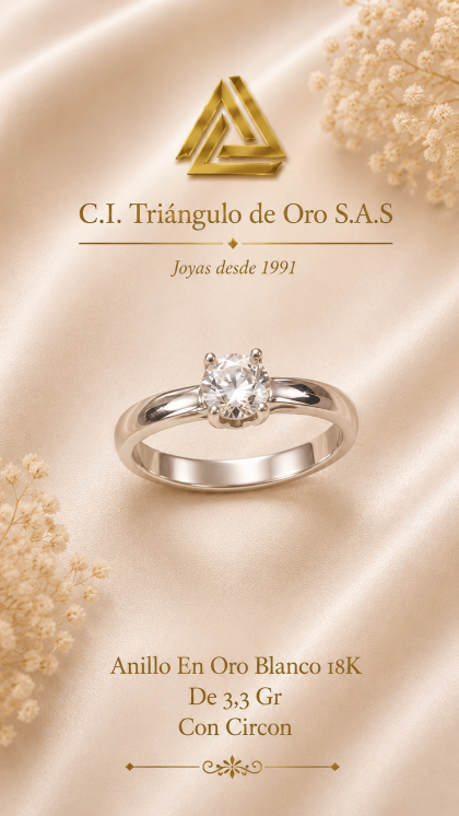 Anillo En Oro Blanco 18K Con Circon
