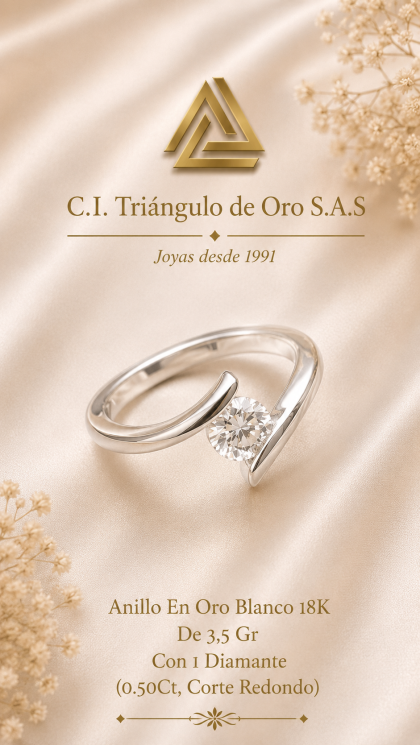 Anillo En Oro Blanco 18K Con Diamante