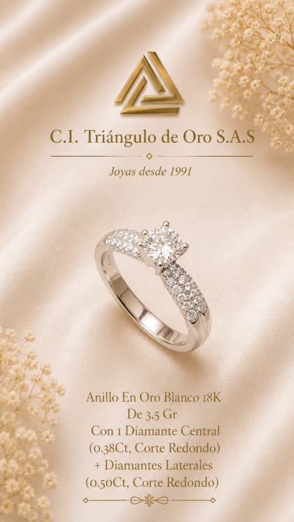 Anillo En Oro Blanco 18K Con Diamantes