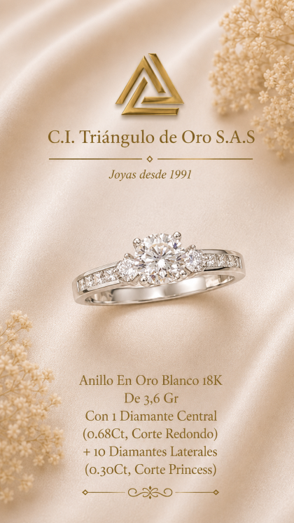 Anillo En Oro Blanco 18K Con Diamantes